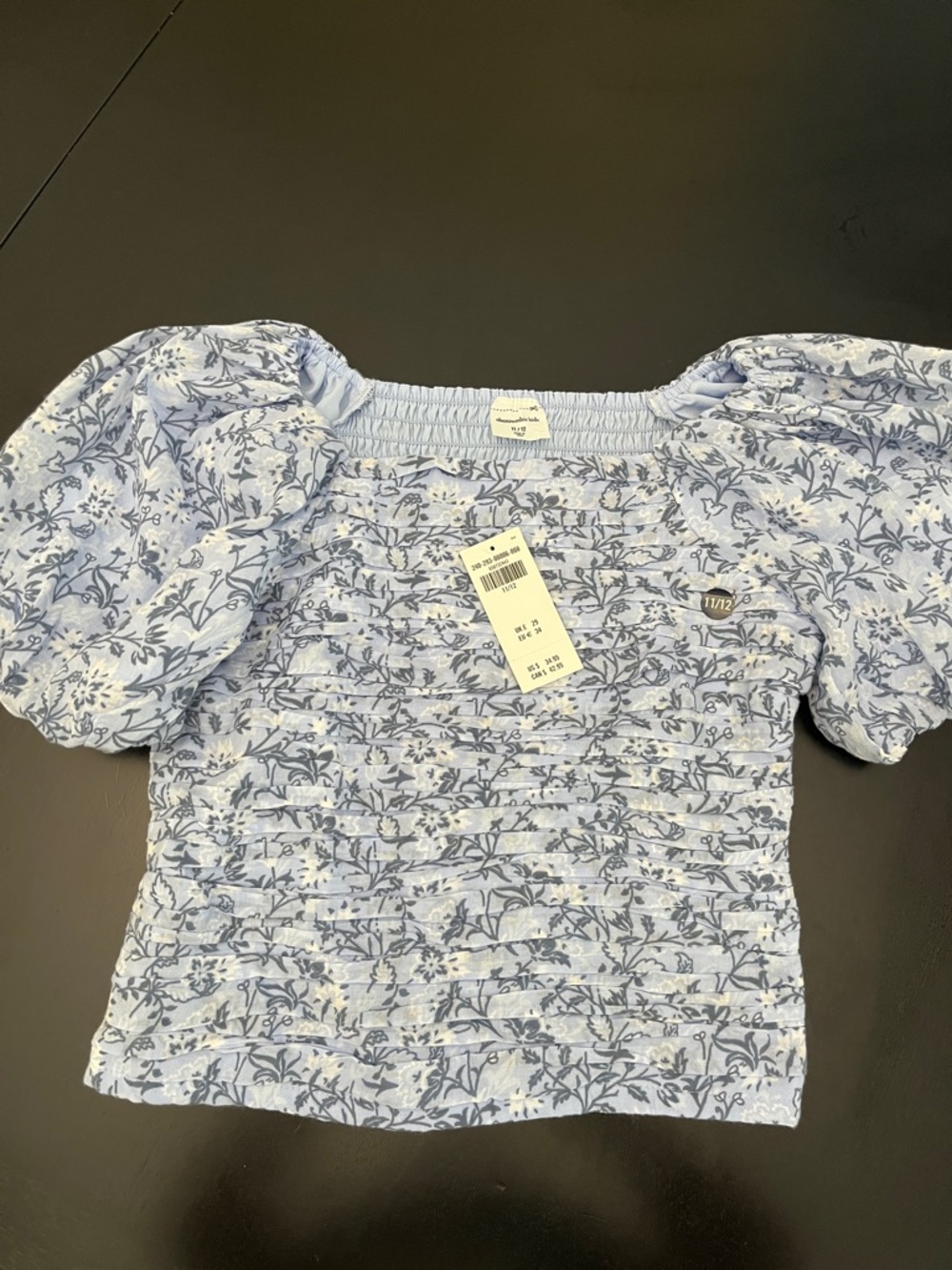 abercrombie kids Light Blue Floral Smocked Puff Sleeve Top